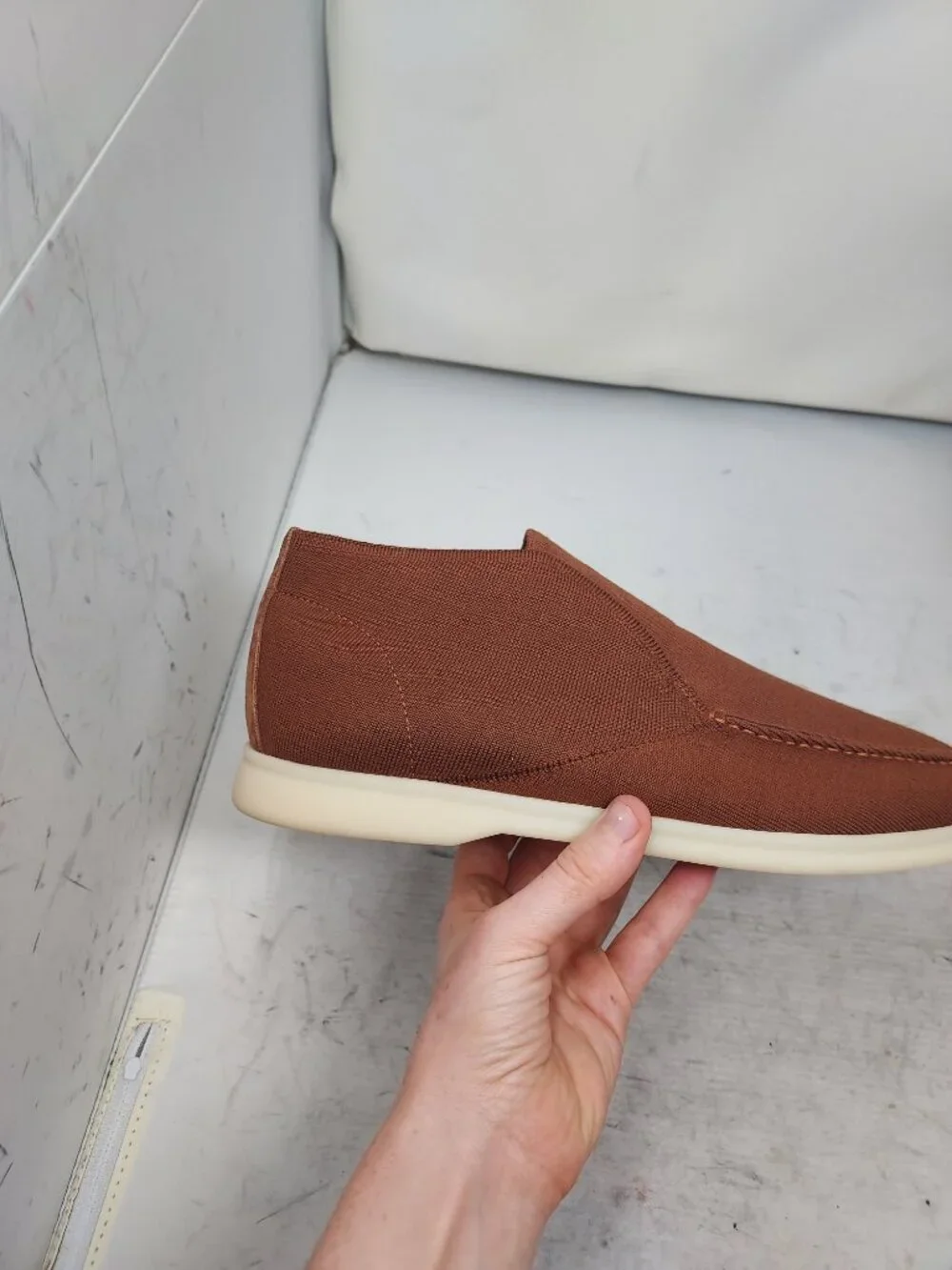 LORO PIANA MENS Rust Brown Open Walk Stretch Knit Slip-on Shoe